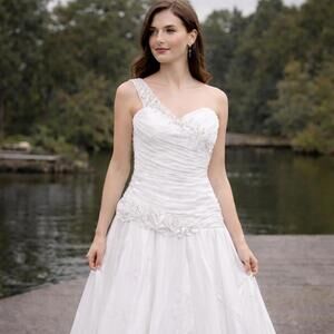 Mary’s Bridal White One Shoulder Ruched Wedding Dress Gown Size 12 NWT